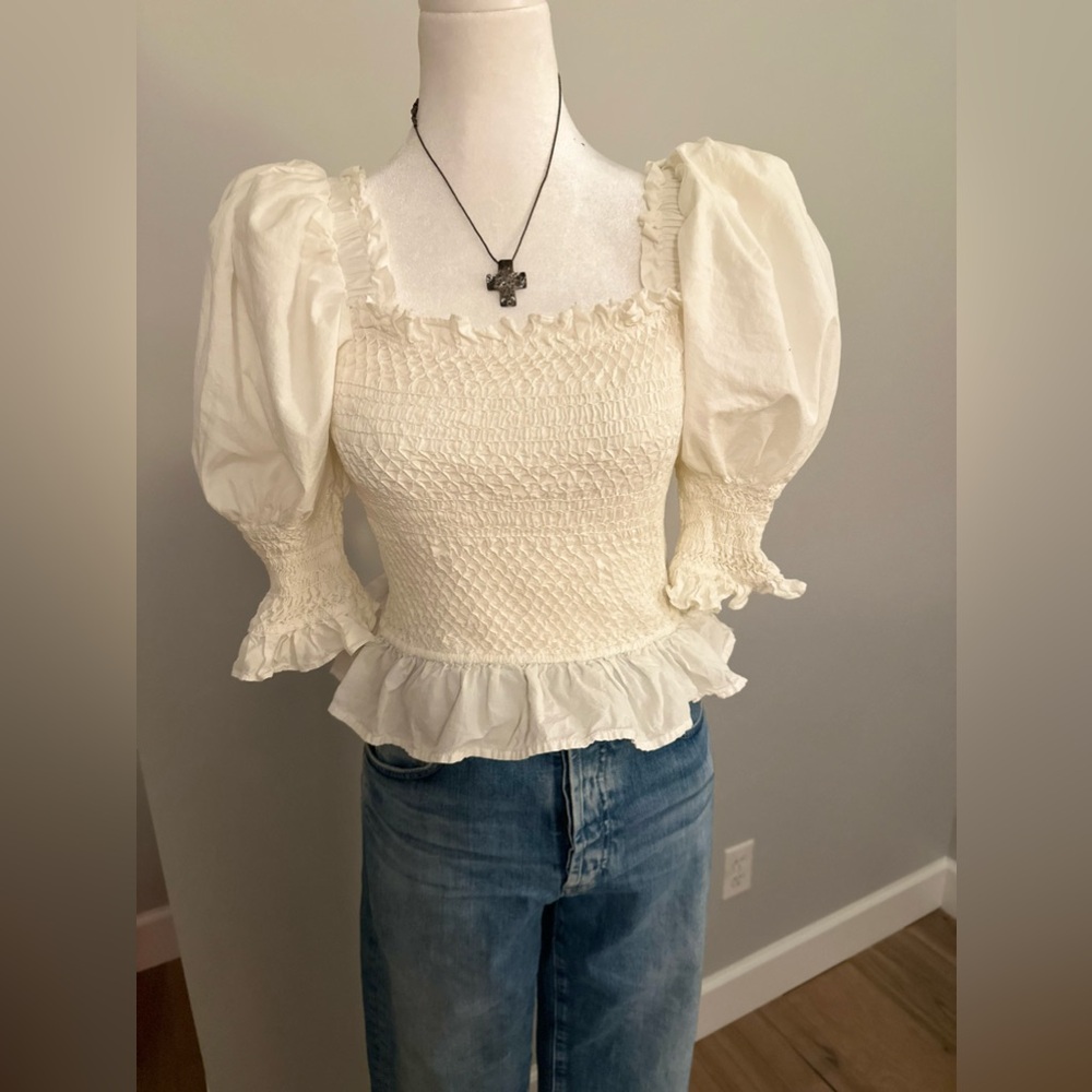 SEA Simona Puffed Sleeve Smocked Top - Picture 3 of 11